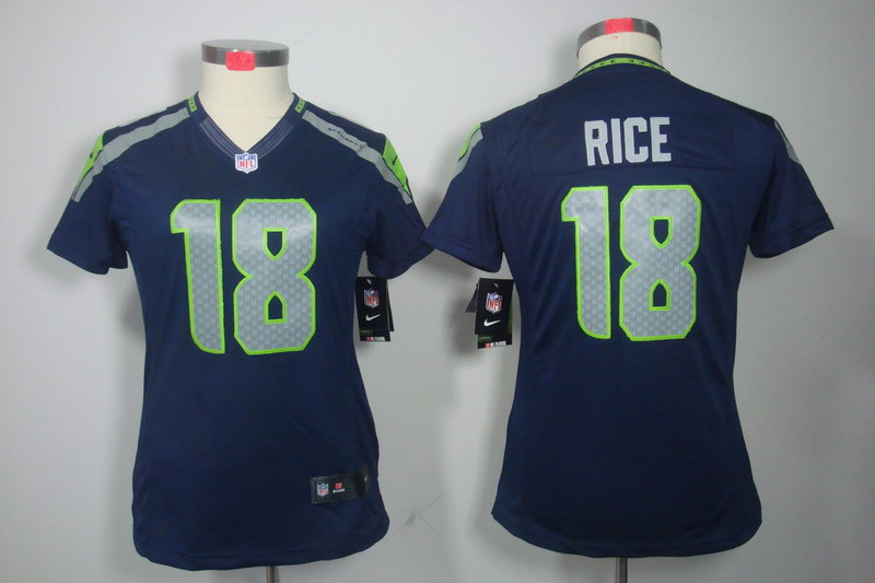 Nike Seahawks 18 Rice Blue Women Limited Jerseys