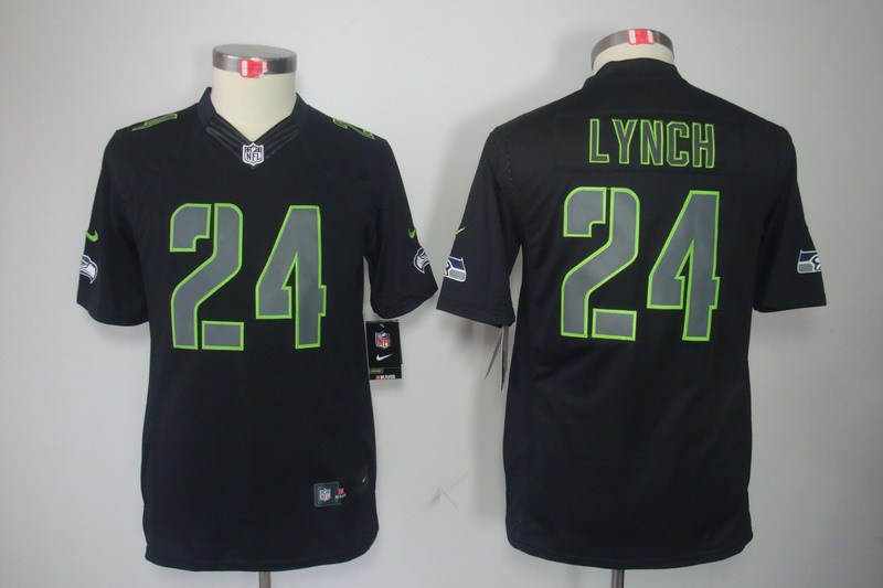 Nike Seahawks 24 Lynch Black Impact Kids Limited Jerseys