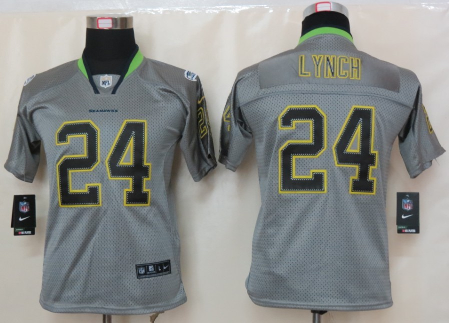 Nike Seahawks 24 Lynch Lights Out Grey Kids Elite Jerseys