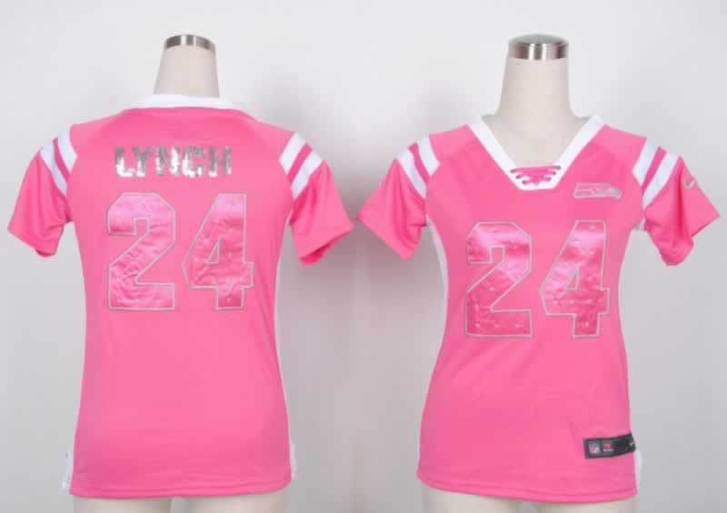 Nike Seahawks 24 Lynch Pink Women's Handwork Sequin lettering Fashion Jerseys