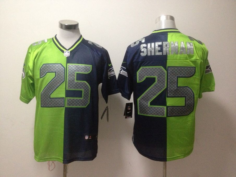 Nike Seahawks 25 Sherman Blue&Green Split Elite Jerseys