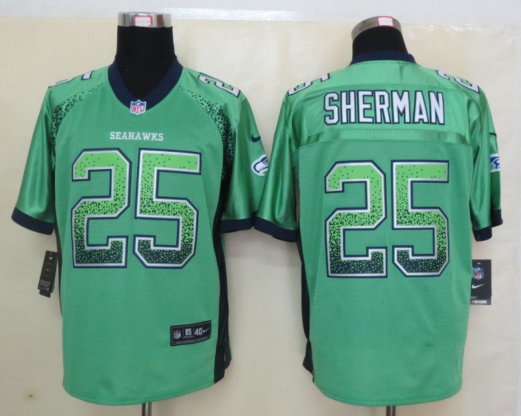 Nike Seahawks 25 Sherman Green Elite Drift Jersey - Click Image to Close