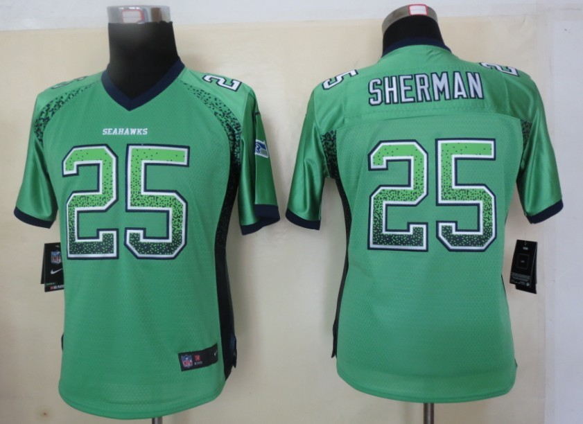 Nike Seahawks 25 Sherman Green Women Elite Drift Jersey