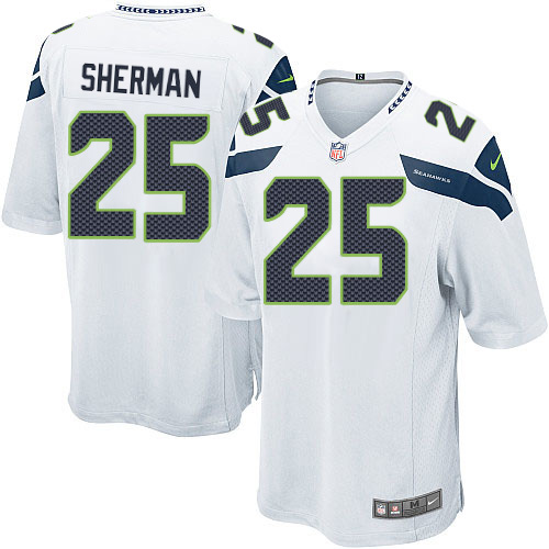 Nike Seahawks 25 Sherman White Game Jerseys