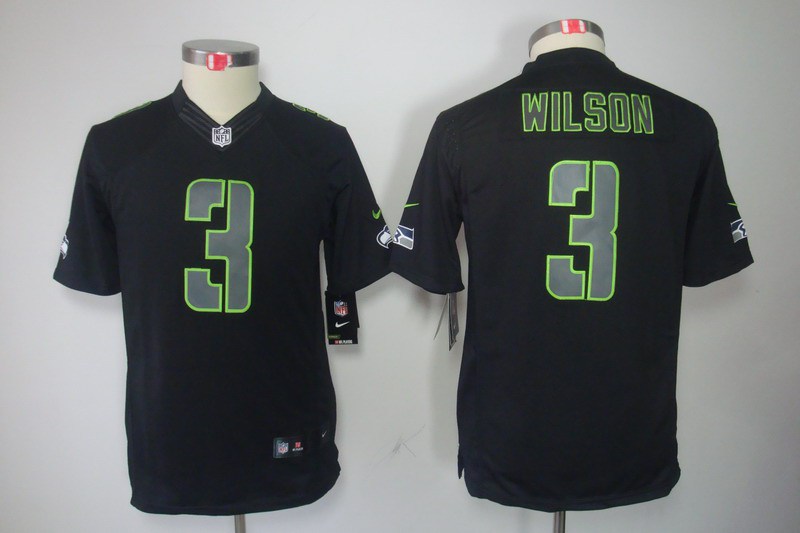 Nike Seahawks 3 Wilson Black Impact Kids Limited Jerseys