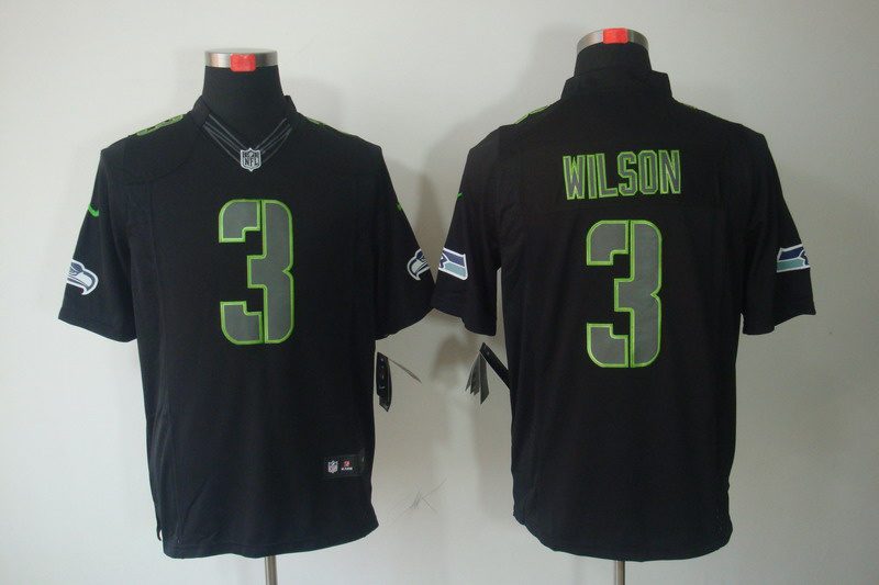 Nike Seahawks 3 Wilson Black Impact Limited Jerseys