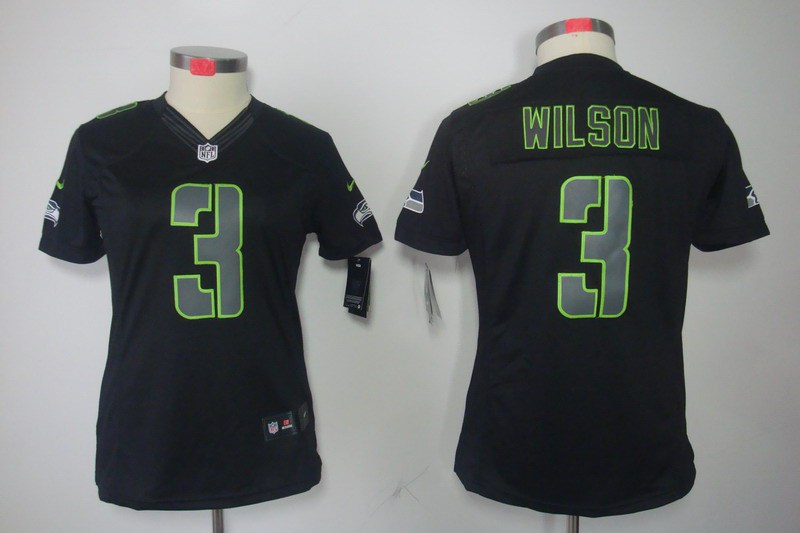 Nike Seahawks 3 Wilson Black Impact Women Limited Jerseys