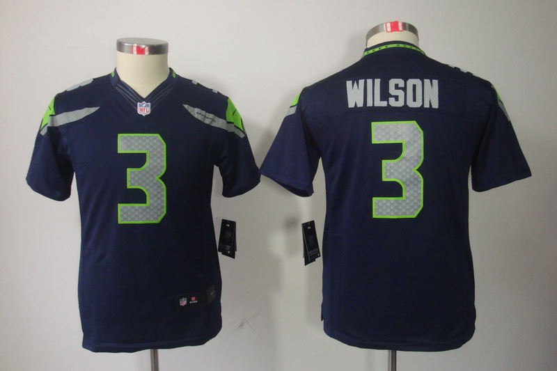 Nike Seahawks 3 Wilson Blue Kids Limited Jerseys