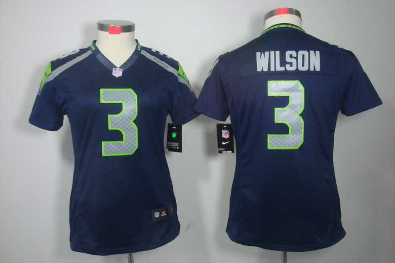 Nike Seahawks 3 Wilson Blue Women Limited Jerseys