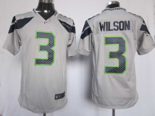 Nike Seahawks 3 Wilson Grey Game Jerseys