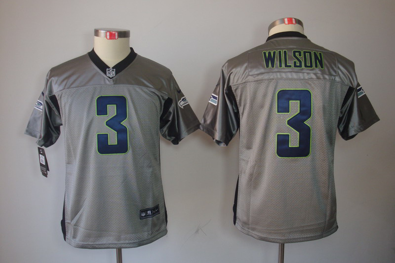 Nike Seahawks 3 Wilson Grey Kids Elite Jerseys