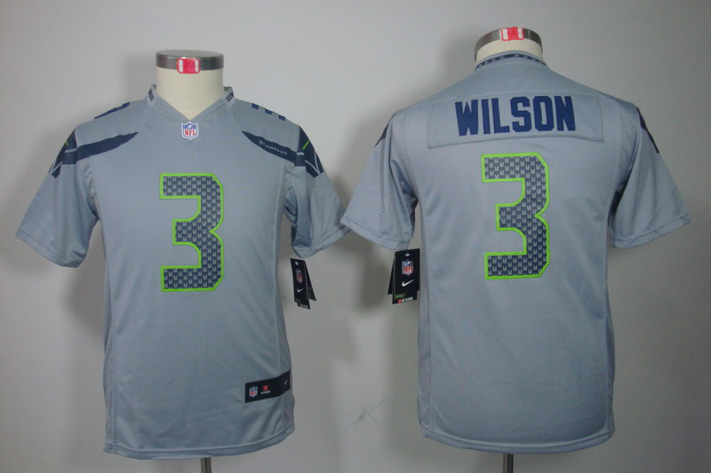 Nike Seahawks 3 Wilson Grey Kids Limited Jerseys
