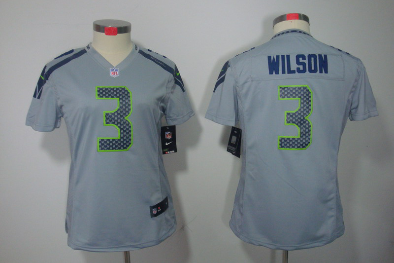 Nike Seahawks 3 Wilson Grey Women Limited Jerseys