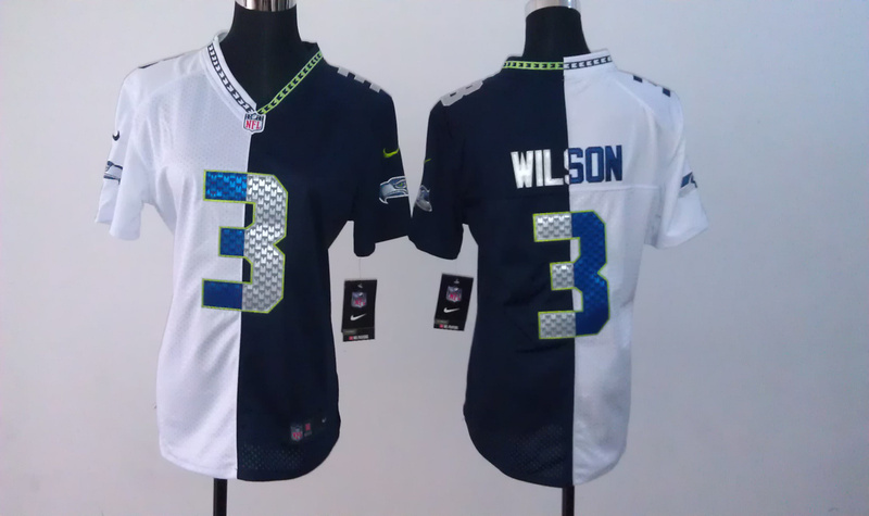 Nike Seahawks 3 Wilson White&Blue Women Split Elite Jerseys