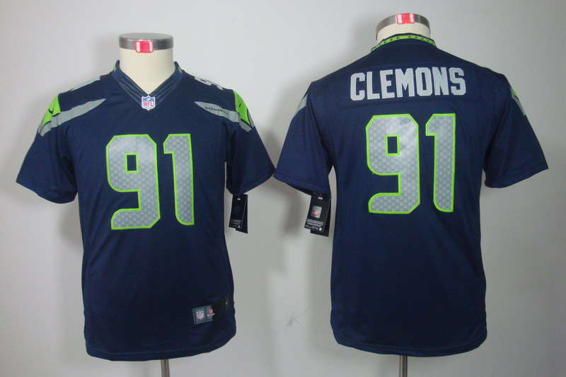 Nike Seahawks 91 Clemons Blue Kids Limited Jerseys