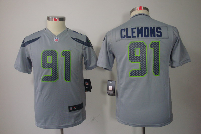 Nike Seahawks 91 Clemons Grey Kids Limited Jerseys