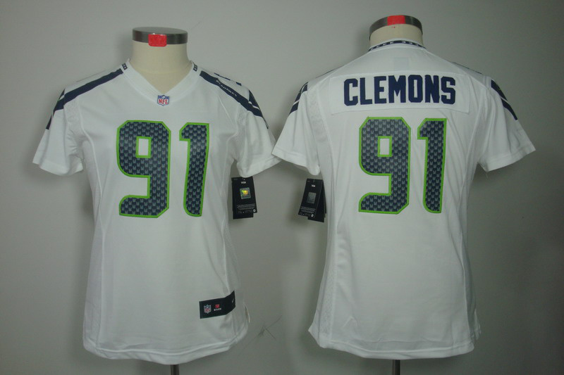 Nike Seahawks 91 Clemons White Women Limited Jerseys