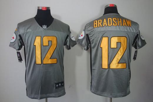 Nike Steelers 12 Bradshaw Grey Elite Jerseys