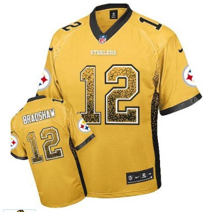 Nike Steelers 12 Terry Bradshaw Gold Elite Drift Jersey