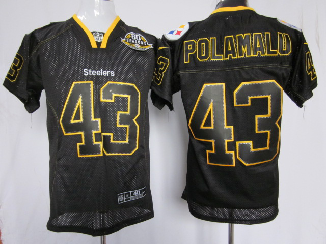 Nike Steelers 43 Polamalu Black Elite 80th Patch Jerseys