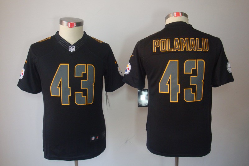 Nike Steelers 43 Polamalu Black Impact Kids Limited Jerseys