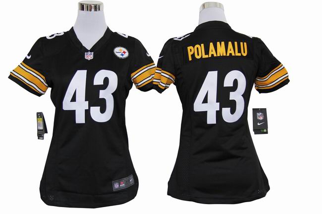Nike Steelers 43 Polamalu Black Women Game Jerseys