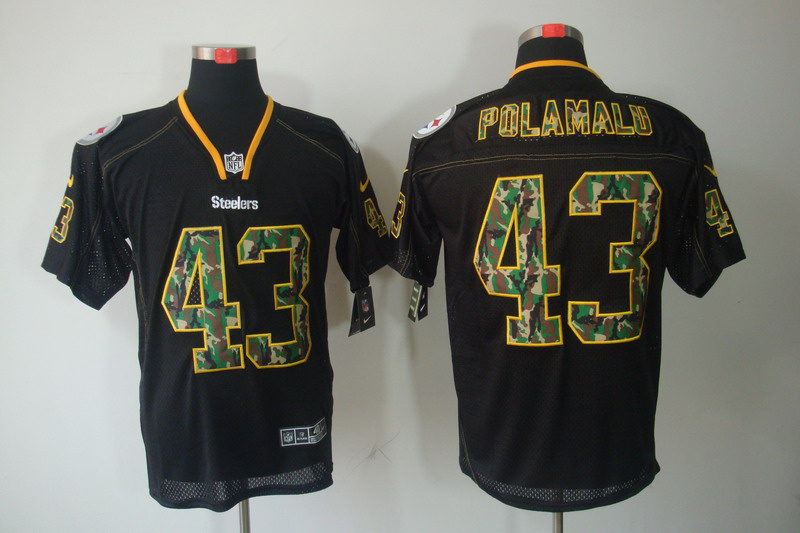 Nike Steelers 43 Polamalu Camo Number Black Elite Jerseys