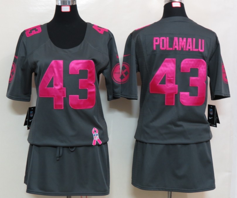 Nike Steelers 43 Polamalu Elite breast Cancer Awareness Dark Grey Women Jerseys