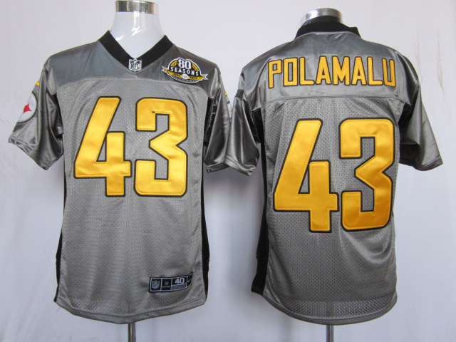 Nike Steelers 43 Polamalu Grey Elite 80th Patch Jerseys