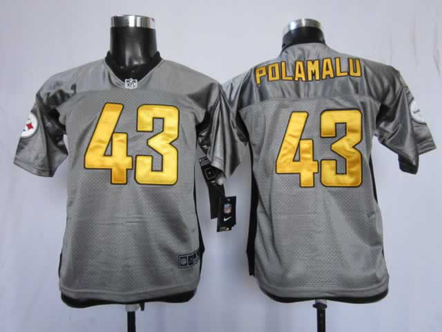 Nike Steelers 43 Polamalu Grey Kids Elite Jerseys
