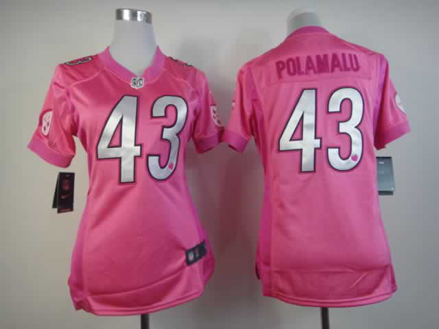 Nike Steelers 43 Polamalu Pink Love's Women Jerseys