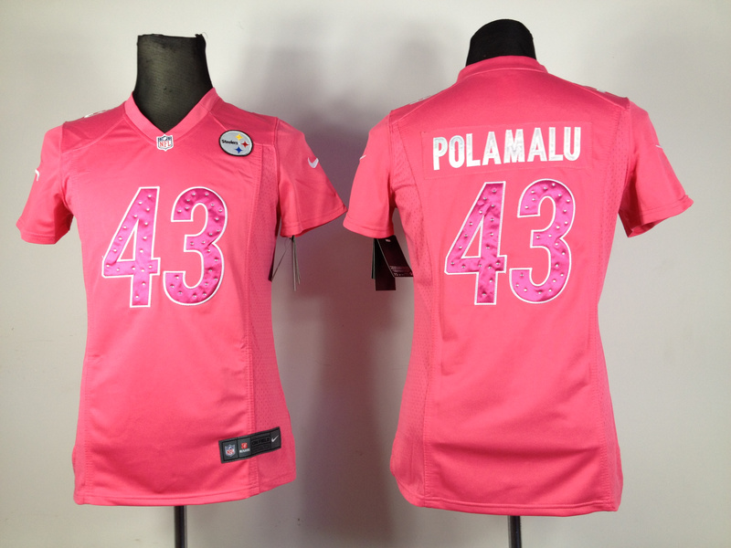 Nike Steelers 43 Polamalu Pink Women Jerseys