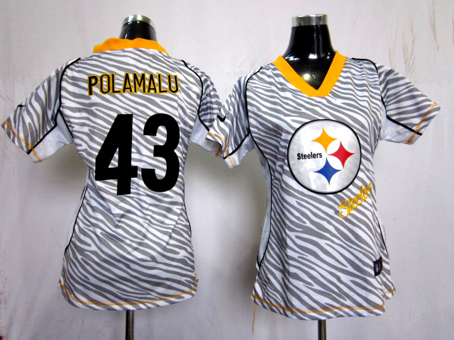 Nike Steelers 43 Polamalu Women Zebra Jerseys