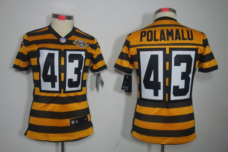 Nike Steelers 43 Polamalu Yellow&Black Women Elite 80th Jerseys