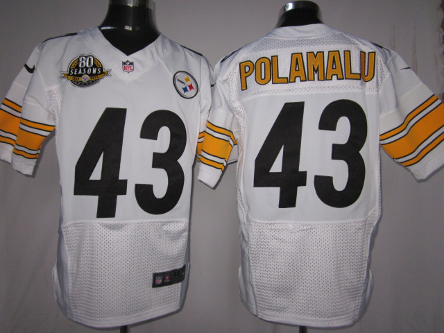 Nike Steelers 43 Polamalu white Elite Jerseys w 80 season Patch