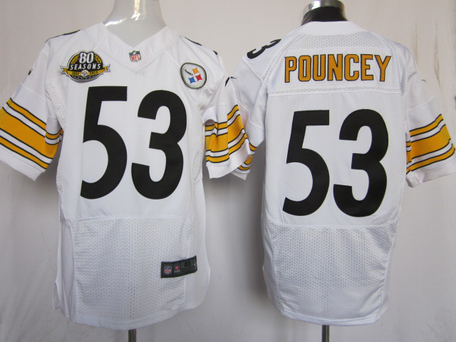 Nike Steelers 53 Pouncey White Elite 80th Patch Jerseys