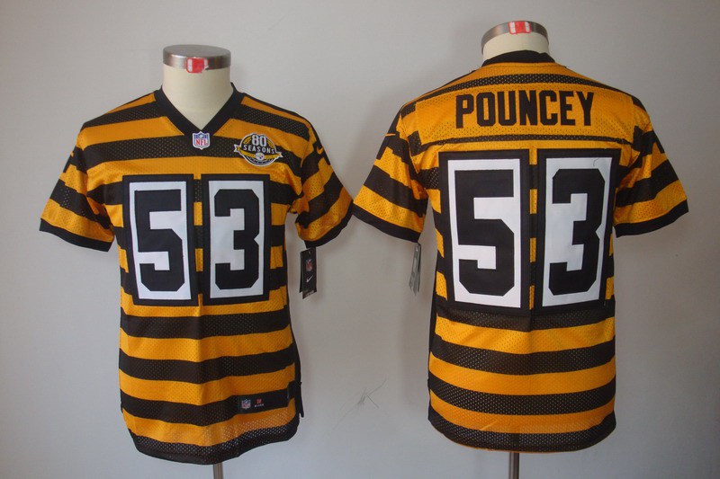 Nike Steelers 53 Pouncey Yellow&Black Kids Elite 80th Jerseys