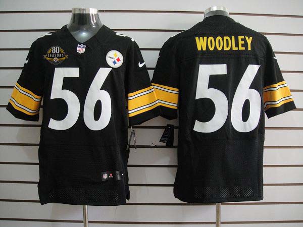 Nike Steelers 56 Woodley Black Elite Jerseys w 80 season Patch