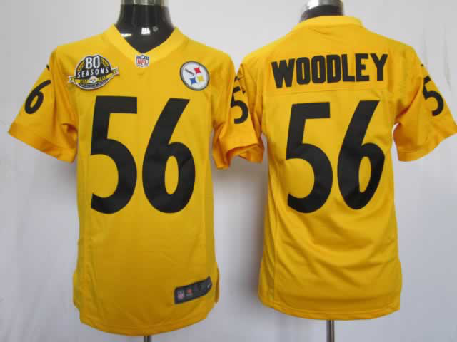 Nike Steelers 56 Woodley Yellow Game 80th Patch Jerseys