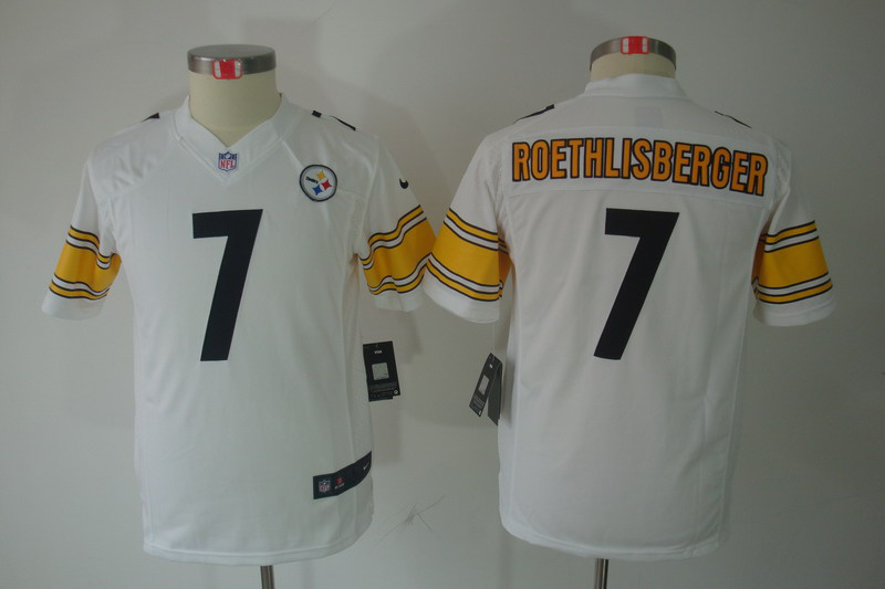 Nike Steelers 7 Roethlisberger White Kids Limited Jerseys
