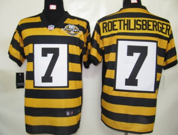 Nike Steelers 7 Roethlisberger Yellow&Black 80th Jerseys