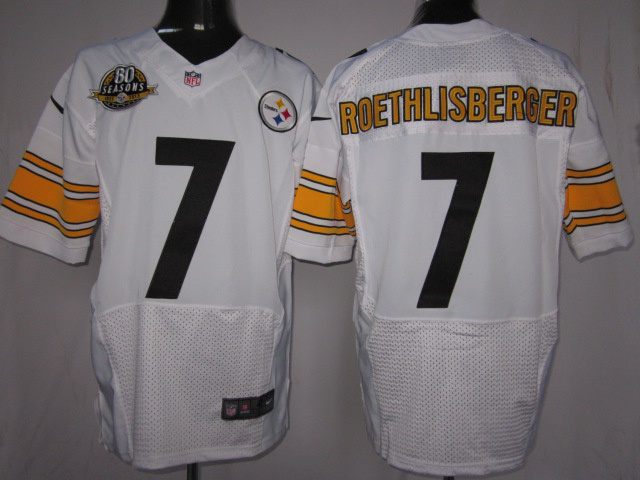 Nike Steelers 7 Roethlisberger white Elite Jerseys w 80 season patch