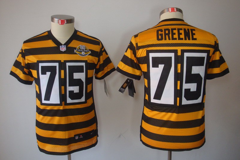 Nike Steelers 75 Greene Yellow&Black Kids Elite 80th Jerseys