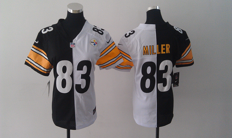 Nike Steelers 83 Miller Black&White Women Split Elite Jerseys