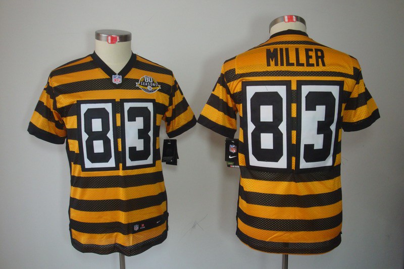 Nike Steelers 83 Miller Yellow&Black Kids Elite 80th Jerseys
