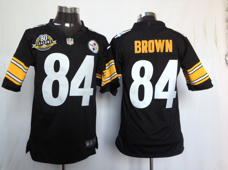 Nike Steelers 84 Brown Black Game 80th Patch Jerseys