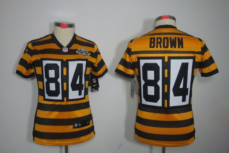 Nike Steelers 84 Brown Yellow&Black Women Elite 80th Jerseys