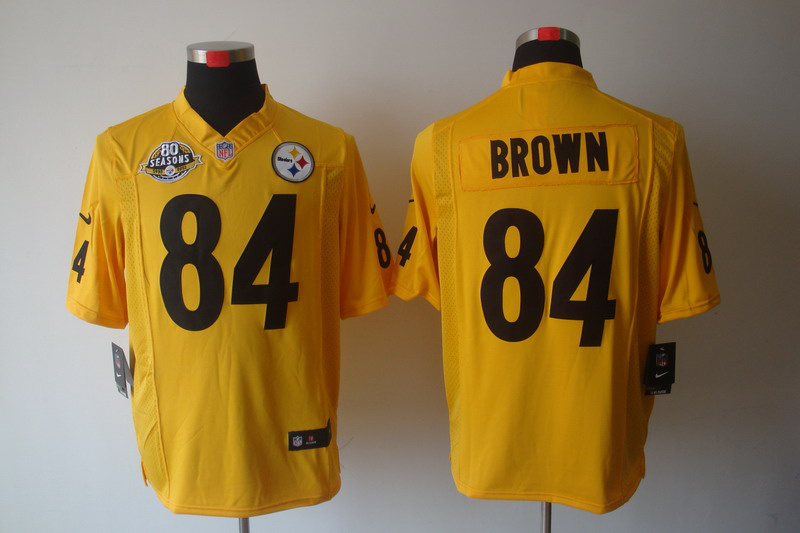 Nike Steelers 84 Brown Yellow Game 80th Jerseys
