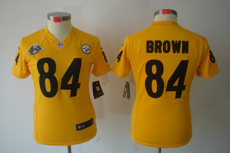 Nike Steelers 84 Brown Yellow Women Limited 80th Patch Jerseys