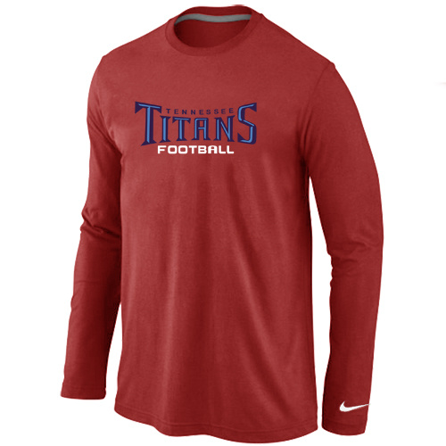 Nike Tennessee Titans Authentic font Long Sleeve T-Shirt Red - Click Image to Close